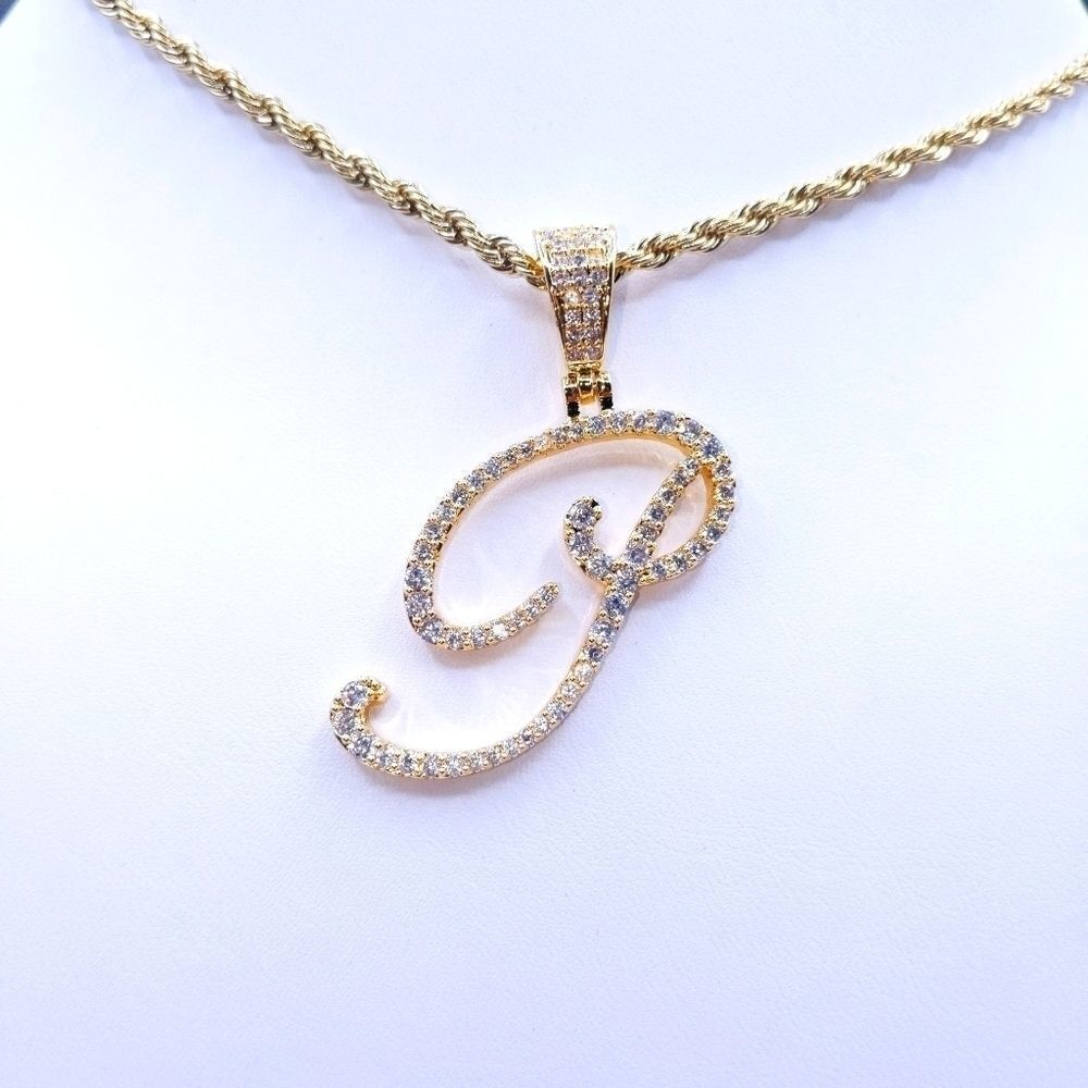 18"Rope Chain - Gold Finish Cursive P. Initial - image 4